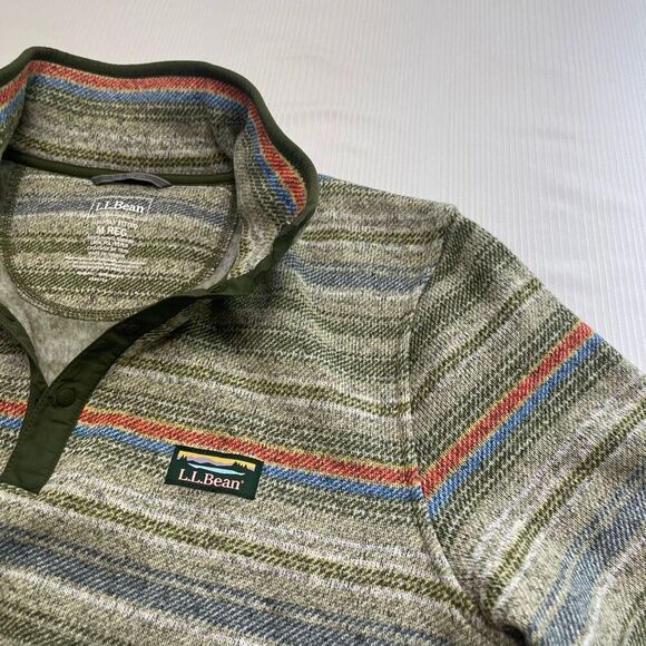 L.L. Bean Slightly Fitted Mens Pullover Printed Marsh Snap Sweater Medium - Picture 2 of 8
